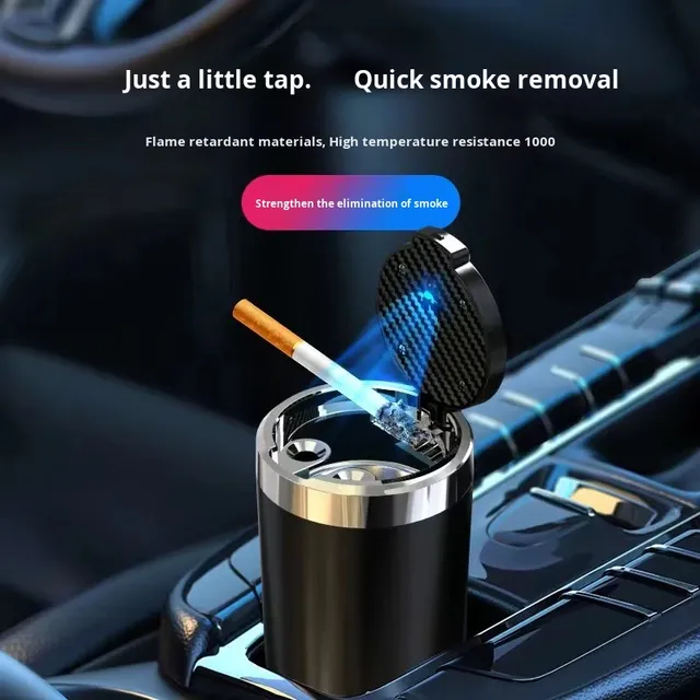 Multifunctional Large Modern Car Ashtray Creative LED Factory Fireproof Black ABS Detachable Stainless Steel Smokeless Portable
