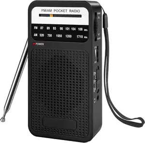 Rádio portátil AM FM, Rádio Transistor Goodes com alto-falante, Fone de ouvido, 2AA rádio com bateria para Long Range Recep