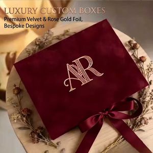 Scatola per Inviti di Nozze Personalizzata in Velluto e Acrilico, Scatola Regalo Rigida con Monogramma in Lamina d'Oro e Pannello Trasparente per Eventi <span class=keywords><strong>VIP</strong></span> e Ricordi Speciali - Product Image 1