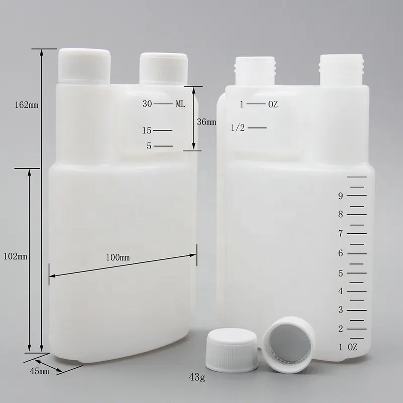 10Oz 300Ml HDPE Ruang Ganda Mengukur Botol Aditif Bahan Bakar Cara Menggunakan Botol Leher Kembar