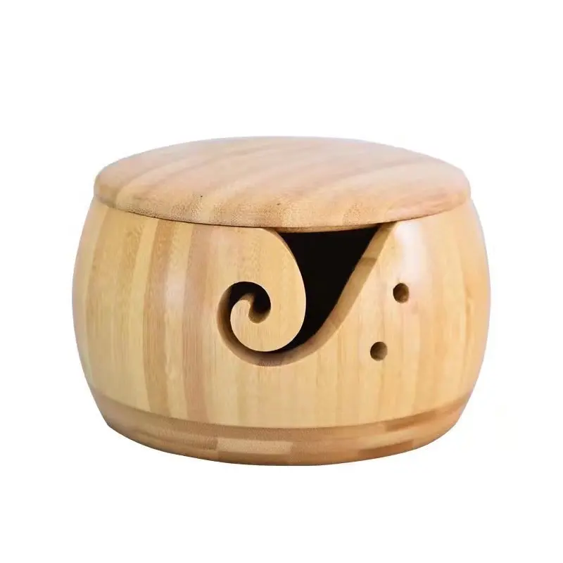 Natural Handmade Wooden Yarn Bowl Crochet Yarn Storage Bowls for Crochet Knitting Wood Yarn Bowl