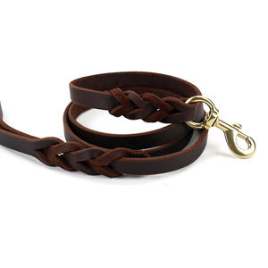 Correa de cuero de vaca trenzada duradera de lujo para entrenamiento de mascotas, correa de cuero para perros con gancho de presión de latón - Product Image 3