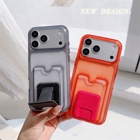 Étui de téléphone transparent en cuir avec porte-cartes et support pour iPhone 17 16 15 14 13 Pro Max, coque arrière PC à paillettes avec anneau