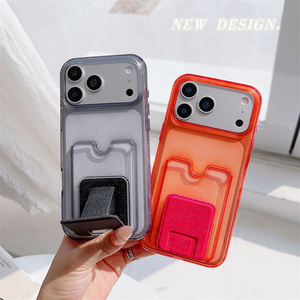 เคสโทรศัพท์แบบใสพร้อมช่องใส่บัตร สำหรับ iPhone 17 16 15 14 13 Pro Max  พร้อมขาตั้งแบบวงแหวน  วัสดุ PC  ตกแต่งกลิตเตอร์ - Product Image 2