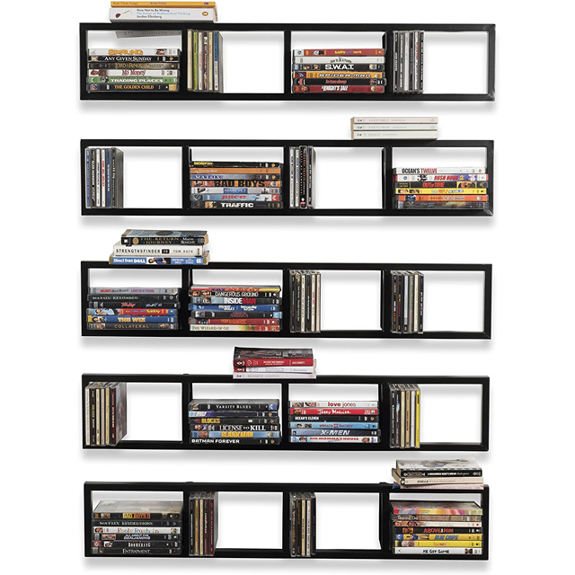 Wall Mount 34 Inch Media Storage Rack CD DVD Organizer Metal Floating Shelf Set of 5 Black