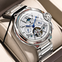 Montre automatique mécanique pour homme POEDAGAR 1413, acier inoxydable, étanche, lumineuse, phase de lune, multifonction, vente flash