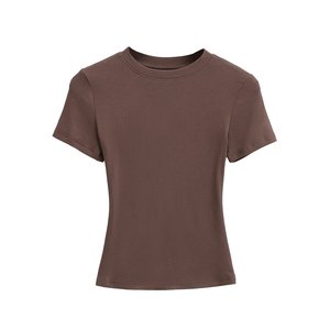 T-shirt attillata in stile americano da donna, nuova collezione estiva, modello corto europeo e americano, basic, corta, che lascia scoperto il ventre - Product Image 2
