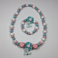 Collier de perles en bois style licorne mignon motif animal de dessin animé, accessoires DIY faits à la main polyvalents pour filles