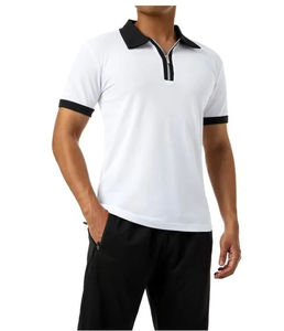 Camiseta de color de contraste de semi-cremallera Polo de manga corta con cremallera de poliéster de verano - Product Image 1