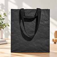 Sac fourre-tout en papier kraft noir lavable, grande capacité, sac à bandoulière pour le shopping, avec doubles poignées, pour le bureau, le travail, les courses, les voyages