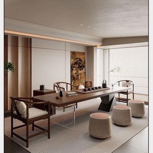 Solid Wood Slab Tea Table And Chair Set Wabi Sabi Style Zen Inspired Modern Minimalist For Living Room Home Office - Product Image 2