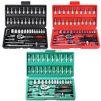 Kit de Douilles et Clés à Cliquet Multifonctionnel 46 Pièces 1/4 en Acier Carbone, Outils de Réparation Automobile et Tournevis, Combinaison OEM