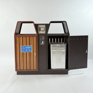亜鉛メッキ木材ゴミ箱灰皿60L容量屋外ストリート家具廃棄物管理金属ビン - Product Image 5
