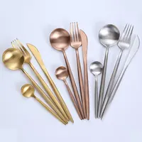Wholesale outdoor rose gold restaurant cutlery reusable flatware set spoon and fork stainless steel cutlery silver cutlery set