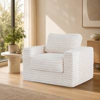 Fauteuil simple en velours de luxe, garni d'éponge, version large, design moderne pour salon et hôtel, blanc crème
