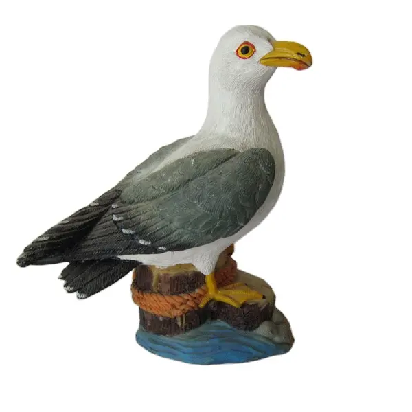 Dockside Seagull Pantai Dekorasi Taman Patung, 6 Inch, Bahan Polyresin, Penuh Warna Burung Laut