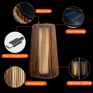 Luci Solari da Giardino in Rattan per Esterni Illuminazione per Patio e Terrazza Lampada a LED a Energia Solare per Cortile Lanterna da Tavolo a Led Impermeabile - Product Image 2