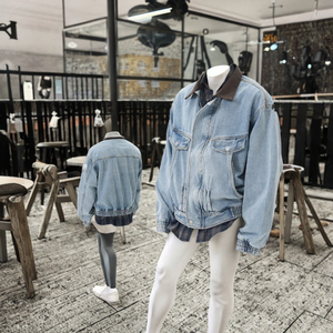 Blouson Bomber Vintage Délavé Style Workwear Ample 100% Coton Rétro Personnalisé Col Rabattu Streetwear Zippé Printemps - Product Image 3