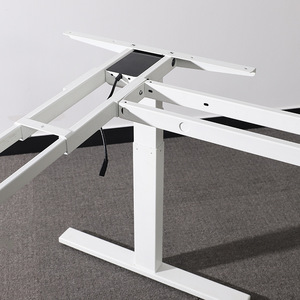โต๊ะปรับระดับความสูงรูปตัว L โครงโลหะสีขาวเคลือบสีฝุ่น โต๊ะคอมพิวเตอร์ปรับระดับได้ สำหรับใช้ในบ้าน สำนักงาน ห้องอ่านหนังสือ และเล่นเกม - Product Image 2