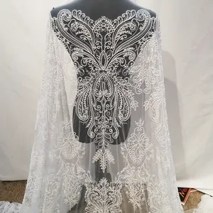 Tessuto di pizzo da sposa con perline ricamate a mano tessuto di pizzo con paillettes francesi per abito da festa di nozze