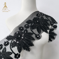 Noir argent paillettes perles broderie dentelle coupe 3D fleur bricolage accessoires pour vêtements garniture