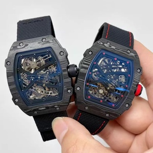 7.8 mm Luxury RM67-02 Black Warrior Style Skeleton Automatic <b>Watch</b> Carbon Fiber Tonneau <b>Case</b> Fabric Strap Men Sports Wristwatch - Product Image 1