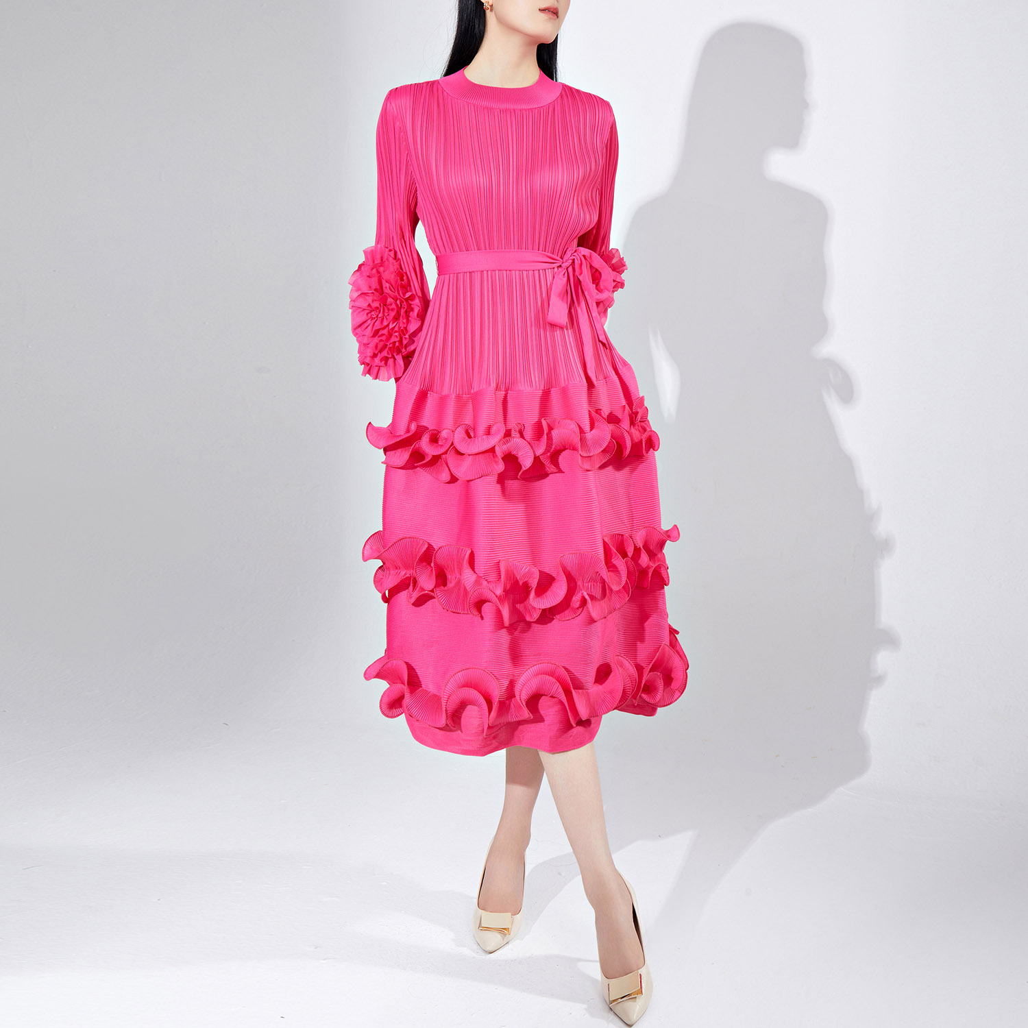 macy's black formal dress Plus Size Floral Modern Long Sleeve Dress Cheongsam Qipao – Pluspreorder main image 0