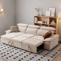 Canapé d'angle 3 places convertible multifonctionnel pour salon, confortable, avec fonction couchage et chaise longue coulissante
