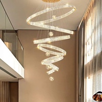 Lustre circulaire décoratif à hauteur réglable, en cristal de luxe, pour escalier, hôtel, duplex, salon, LED doré