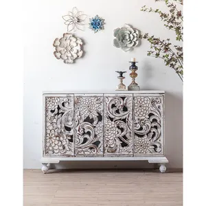 Factory Wholesale accent Furniture Solid Wood Carve White Antique Vintage living room cabinets