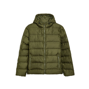 Men's Olive Green Canvas Hooded Puffer Jacket with Rabbit Fur Windproof Casual Winter <b>Coat</b> Zipper Closure and Side Pockets - Product Image 3