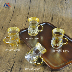 Set di Tazze da Tè Turche in Vetro Placcato Oro, Regalo Arabo Ottomano, 12 Pezzi con Supporti, <span class=keywords><strong>Bicchieri</strong></span> con Rilievi, Copas De Te Cafe - Product Image 2