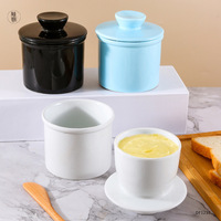 Réservoir à huile en céramique jaune avec couvercle, récipient de stockage de beurre pour la cuisine domestique, logo personnalisé, réservoir en céramique de couleur unie simple