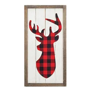 IVYDECO Vintage Bauernhaus Weihnachten Scottish Plaid Deer Tree Wohnzimmer Holz Wand dekoration