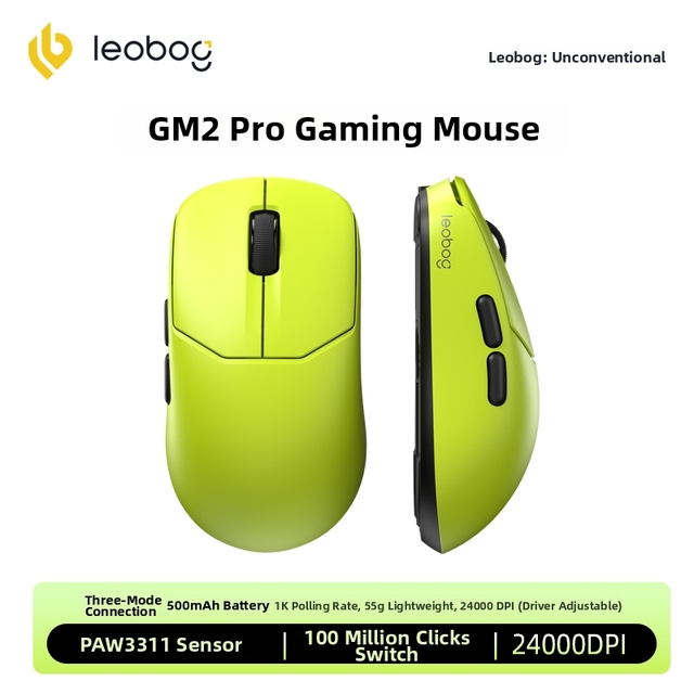 Leobog Gm2/pro 55G Tri-Mode Wireless Gaming Mouse Paw3311 12000Dpi Rgb 500Mah Rechargeable Symmetric Mouse for Esports Office Pc