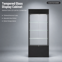 Vitrine professionnelle en verre avec rail coulissant en alliage d'aluminium, vitrine en verre trempé, 3 étagères, base en placage MDF, vente en gros