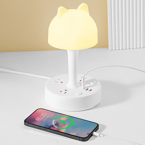 DENIXI Enchufe Multifuncional de Escritorio con Diseño de Cabeza de Conejo, con USB + <span class=keywords><strong>PDS</strong></span> y Soporte Iluminado para Teléfono Móvil - Product Image 3