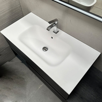 Meuble-lavabo suspendu sur mesure avec vasque à bord fin, pour buanderie, monocolore