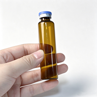 Flacon en verre borosilicate tubulaire ambré avec bouchon en caoutchouc et capuchon à clapet en aluminium, vide, pour injection pharmaceutique, liquide oral, cosmétique