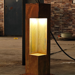 Artistic Corten Steel Garden Bollard Lamp Outdoor LED <b>Light</b> Path Decorative <b>Post</b> - Product Image 1