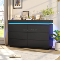 Commode noire à 6 tiroirs personnalisée en usine Commode de rangement en bois avec LED