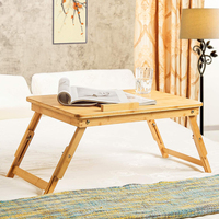 Table pliante en bambou pour ordinateur portable, réglable, portable, plateau de service pour petit-déjeuner, plateau de canapé, table multifonctionnelle avec plateau inclinable et tiroir