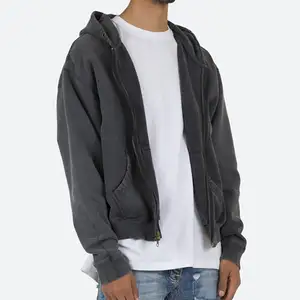 HD1248 özel tasarım çift fermuarlı taşlı asit yıkanmış Hoodie ceket boy ağır Zip Up Vintage Hoodies