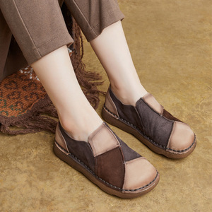 Zapatos Casuales de Mujer Elegantes con Diseño Étnico Vintage 2026, de Cuero Genuino, con Bloques de Color, Sin Cordones, Parte Superior Suave y Suela Suave - Product Image 3
