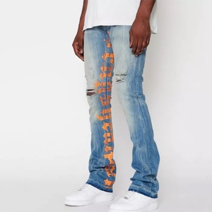 Pantalones Vaqueros Azules Casuales para Hombre, Personalizados con Letras Impresas, Ajustados, Desgastados, Estilo Stacked - Product Image 2