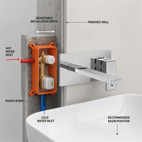 Keran Wastafel Tersembunyi NZMAN Baby Chrome, 2 Lubang, Tuas Tunggal, Kartrid Keramik untuk Hotel