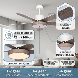 Ventilateur de plafond silencieux <span class=keywords><strong>ProBreeze</strong></span> 42 pouces avec moteur DC, 5 pales en bois, lumière LED en plastique, télécommande pour salles à manger, garantie 5 ans - Product Image 4