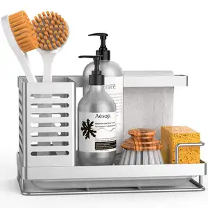Tempat spons untuk wastafel dapur, tempat penyimpanan spons sabun cuci piring bahan baja tahan karat 304