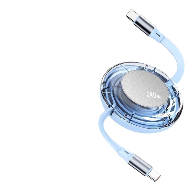 240W Retractable Type-C Dual-Head Fast Charging Cable for Mobile Phones Tablets Laptops & Portable Storage Spring