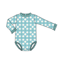 Maillot de bain une pièce en dentelle à manches longues pour petite fille d'été de qualité supérieure avec bouton inférieur et maillot de bain pour enfants à séchage rapide
